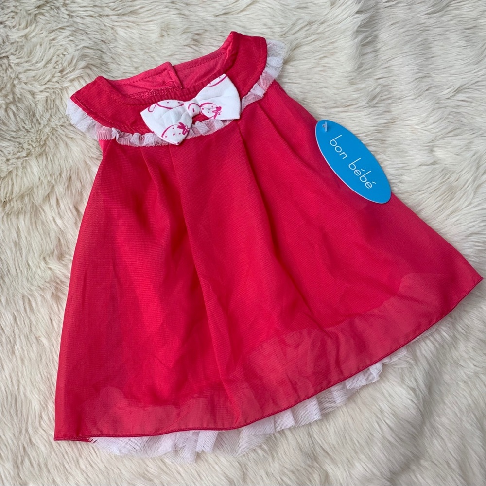 Bon Bebe Infant Girls Pink Sleeveless Bow Dress